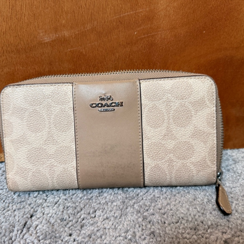 Coach Cream and Tan Zip Wallet